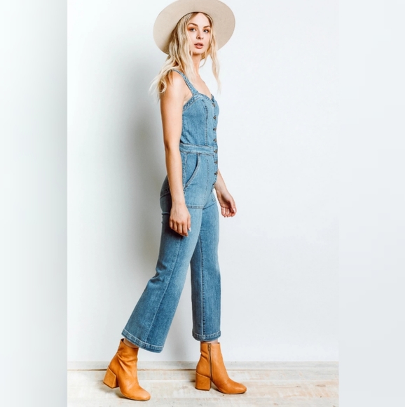 7 For All Mankind Bustier Tank Denim Jumpsuit NWT - Picture 4 of 10